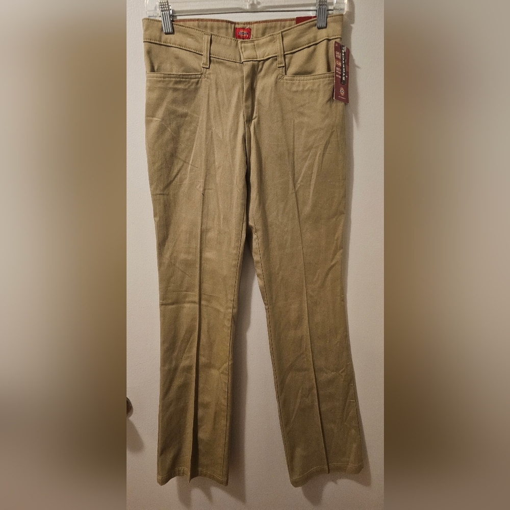 Dickies Girls Stretch Classic Fit Bootcut Pants Beige Size 5 (28×32) NWT